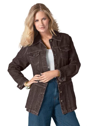 Clothing Bargain Roamans Plus Size Long Jean Jacket Coffee 14 W