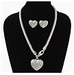 Silver Tone Heart Pendant Necklace & Earrings Set Fashion Jewelry