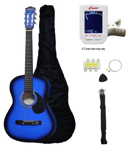 Crescent MG38-BU 38" Acoustic Guitar Starter Package, Blue (Includes CrescentTM Digital E-Tuner)