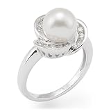 Akoya Pearl Ring with Diamond in 14K White Gold