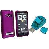 For HTC EVO 4G Dark Purple Rubberized Snap On Case + Sim Card Reader