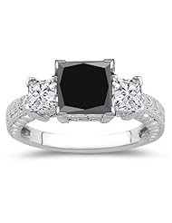 2.30-2.50 Cts Black Diamond & 0.80 Cts White Diamond Ring in 14K White Gold