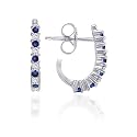 10k White Gold Sapphire and Diamond J-Hoop Earrings