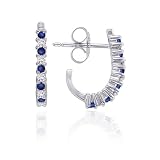 10k White Gold Sapphire and Diamond J-Hoop Earrings