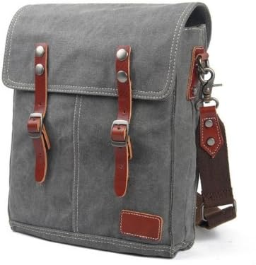 Whatland Cotton Canvas Genuine Leather Cross Body Shoulder Bag Messenger Bag (Gray)