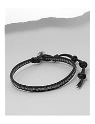 Black Leather Hematite Bracelet In 92.5 Sterling Silver
