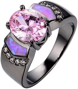 CHIC Wedding Band Pink Opal Sapphire CZ 14KT Black Gold Filled Engagement Ring