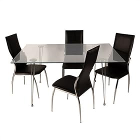 Medallion 5Pc Dining Set - Clear with Black Chairs (Clear Black) (Sizes Vary) by Walker Edison