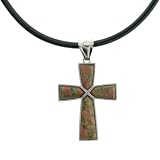 Ukanite Stone Inlay Cross Frame Pendant - 35x47mm - 18-20