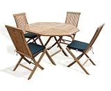 Grade A Teak 9 Piece Garden Table Set Folding Octagonal with Green Cushion Pads