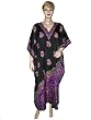 Resort Wear Womens Paisley Print Satin Crepe Caftan Kaftan Black Purple Evening Dress