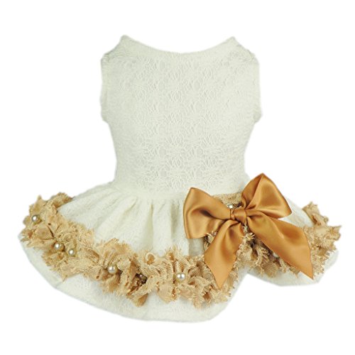 Fitwarm Elegant Lace Pet Clothes for Dog Dress Wedding Apparel Shirts, White, XXS