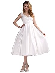 V-neck Satin Cocktail Tea Length Beaded Belted Club Dress/Homecoming Dress/Prom Dress/Wedding Dress 