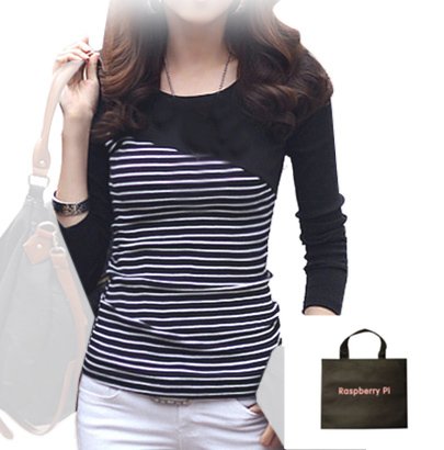 (ラズベリーパイ)RaspberryPi ボーダー トップス Tシャツ レディース 長袖 オリジナルエコバッグセット ts248r