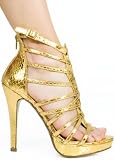 Sexy Sassy Gladiator Inspired Platform Stiletto with Chic Zipper Back from Hot Fash Shoes - CALPOLY Gold