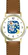 Angel with Bugle No.2 - Cherub, Angel or Cupid Theme - WATCHBUDDY&reg; DELUXE TWO-TONE THEME WATCH - Arabic Numbers - Brown Leather Strap-Size-Large ( Men's Size or Jumbo Women's Size )