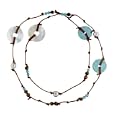 Leather Necklace with Turquoise Doghnut and Mother Pearl Doghnut with Silver Beads From the Amazonas Collection By Mauricio Serrano Jewelry