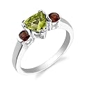 Sterling Silver 1.50 cts Trillion Peridot & Round Garnets Ring Size 8