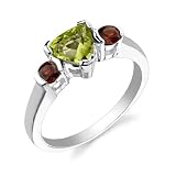 Sterling Silver 1.50 cts Trillion Peridot & Round Garnets Ring Size 8