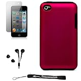 IMAGE OF Pink Premium Crystal Rubber Skin with Hard Shell Case Cover for New Apple iPod Touch 4 ( 4th Generation 8GB 16GB 32GB ) + Includes a Anti Glare Screen Protector + Includes Black Crystal Clear High Quality HD Noise Filter Earbuds.