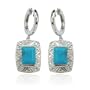 Platinum Plated Sterling Silver Chinese Turquoise and Diamond Accent Rectangular Earrings