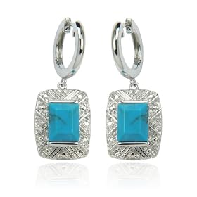 Platinum Overlay Sterling Silver Chinese Turquoise Rectangular Earrings w ... by Amazon.com Collection
