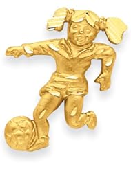 14k Solid Satin Diamond-cut Open-Backed Girl Soccer Player Charm