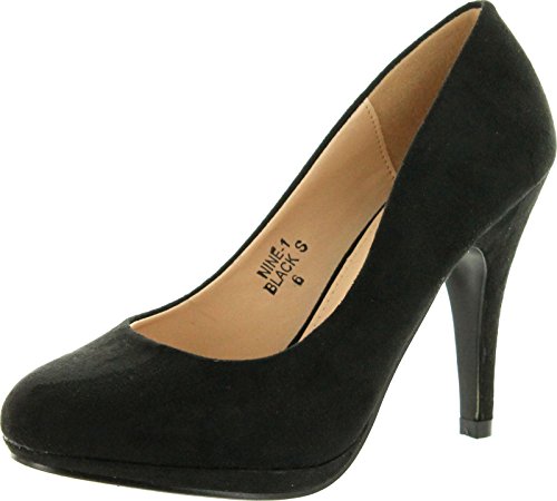 Bella Marie Womens Nine-1 Suede Almond Toe Classic Pumps Stiletto Party Dress Heel