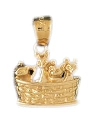 Dazzlers Solid 14 karats Gold Cat Kitten in Basket Charm Pendant available in three colors from jewelsberry (weights: 1.4 grams only)