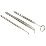 3 Dental Pick Inspection Mirror Bent Nose Tweezers Tool