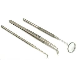 3 Dental Pick Inspection Mirror Bent Nose Tweezers Tool