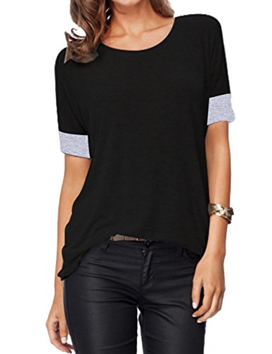 Leadingstar Womens Casual Round Collar Spliced Short Sleeve T-Shirt Blouse Tops