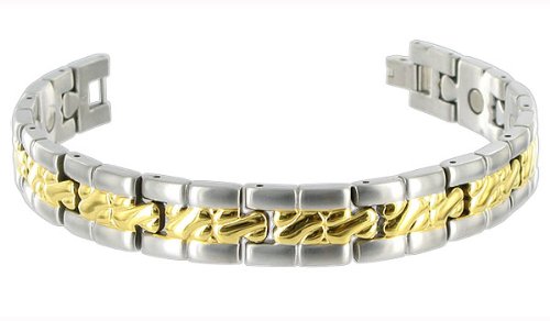 12 MM Wide Mens Two Tone Titanium Magnetic Link Bracelet 8″ Long