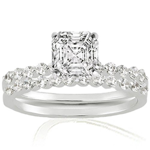 1.15 Ct Asscher Cut Diamond Rings Set Pave 14K EGL VS1