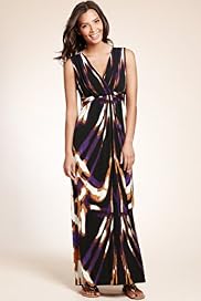 Crossover V-Neck Blurred Print Twisted Maxi Dress