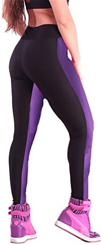 Vwhite Women's Girls Contrast Color High Waist Yoga Sliming Sports Pants Leggings Purple L