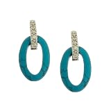 Sterling Silver Cubic Zirconia Oval Shaped Turquoise Earrings