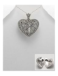 Heart Marcasite Pendant Necklace In 92.5 Sterling Silver