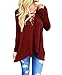 MIXMAX Women Sexy Lace Up Irregular V Neck Hooded Long Sleeve Blouse Shirt Tops