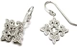 Gothic Cross Drop Earring Pave Set with Diamond Hanging on Fish Hook, 18k White Gold (T.w 0.40)