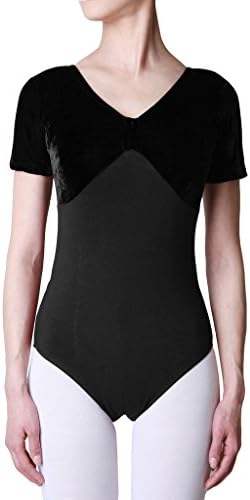 SPBD Short Sleeve Leotard for Dance and Gymnastics, fit Kids and Adult (Black 160)