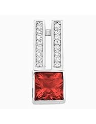 14K White Gold Princess Cut Chatham Created Ruby and Diamond Pendant -- LIFETIME WARRANTY