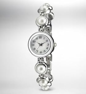 Faux Pearl Analogue Bracelet Watch