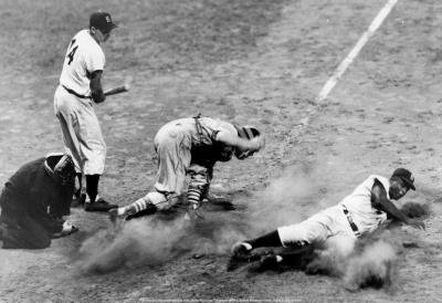 Professionally Framed Jackie Robinson Stealing Home Archival Photo Poster Print - 13x19 with RichAndFramous Black Wood Frame