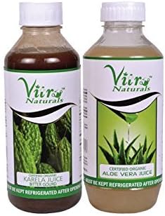 Vitro Naturals Combo Pack of Certified Organic Aloe Vera Juice With Fiber 500 ml, &amp; Certified Organic Karela Juice 500 ml