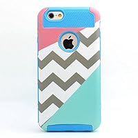 iPhone 6 Case,LUOLNH Dual Layer Hybrid Hard Plastic Fashion Outer Shell with Soft Rubber Inner Armor Defender Case Cover for iPhone 6 4.7 inch(Pink Wave Mint Style+Blue) from LUOLNH
