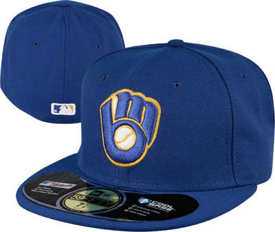 Milwaukee Brewers New Era 5950 On Field Fitted Blue Baseball Cap Size 7 1/4