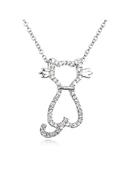 White Cz Open Cat Pendant-18"