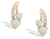 14K Yellow Gold Genuine Heart Opal and Diamond Earrings