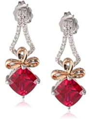 S&G 14k Pink Gold and Sterling Silver Ruby and Diamond Accent Drop Earrings